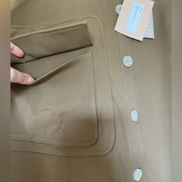 NWT Pearl by Lela Rose Stretch Cotton Button Front Skirt in Camel - Picture 12 of 15